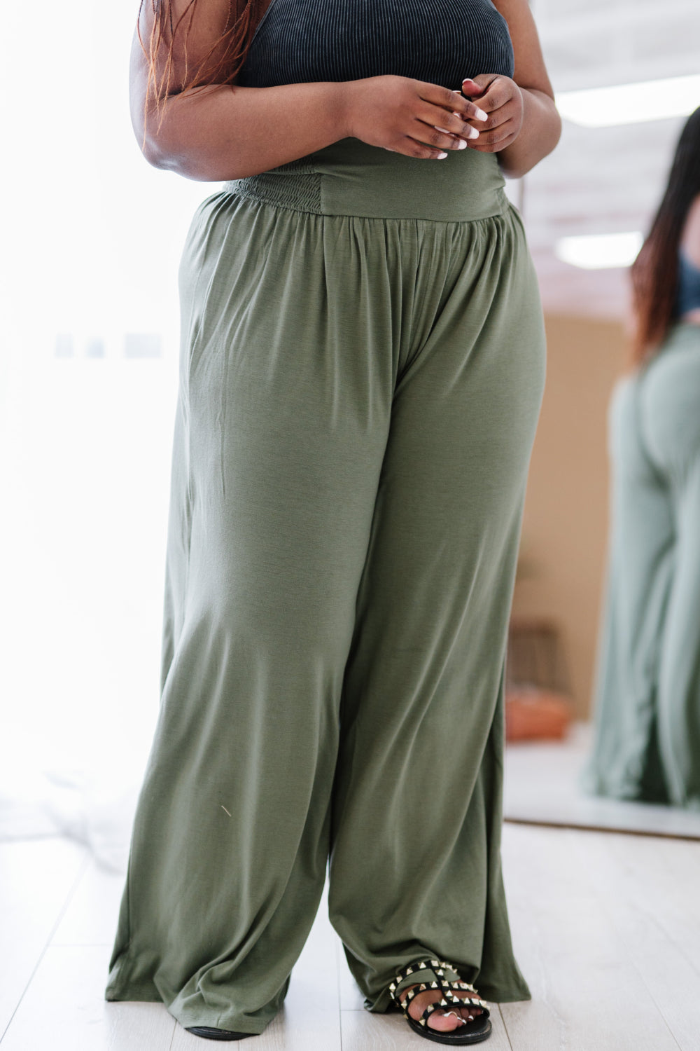 Zenana Easy Breezy Full Size Palazzo Pants in Light Olive