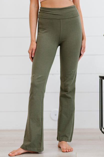 Zenana Keep It Up Full Size Flare Yoga Pants in Light Olive