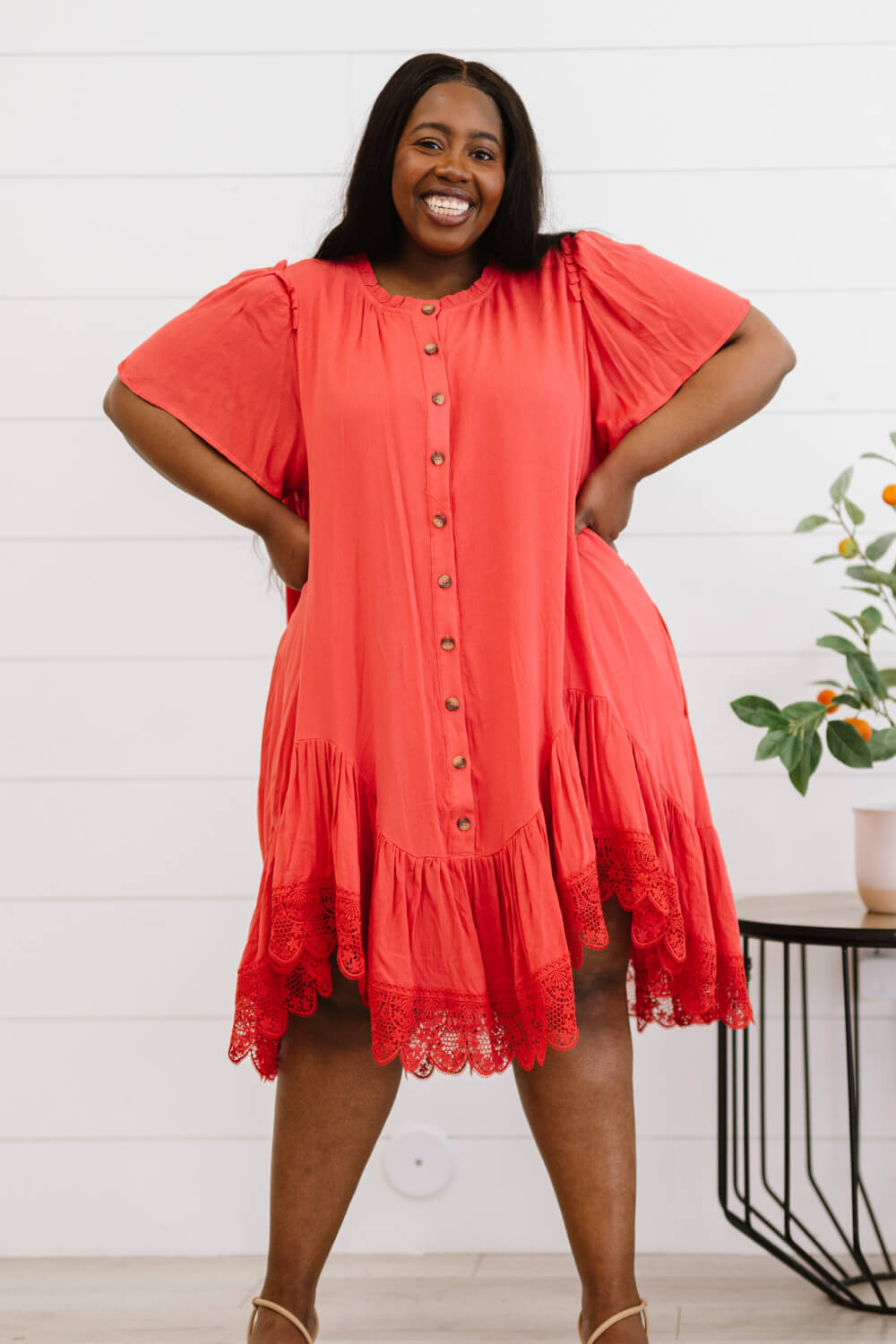 Davi & Dani Fly with Me Full Size Button Down Ruffle Dress