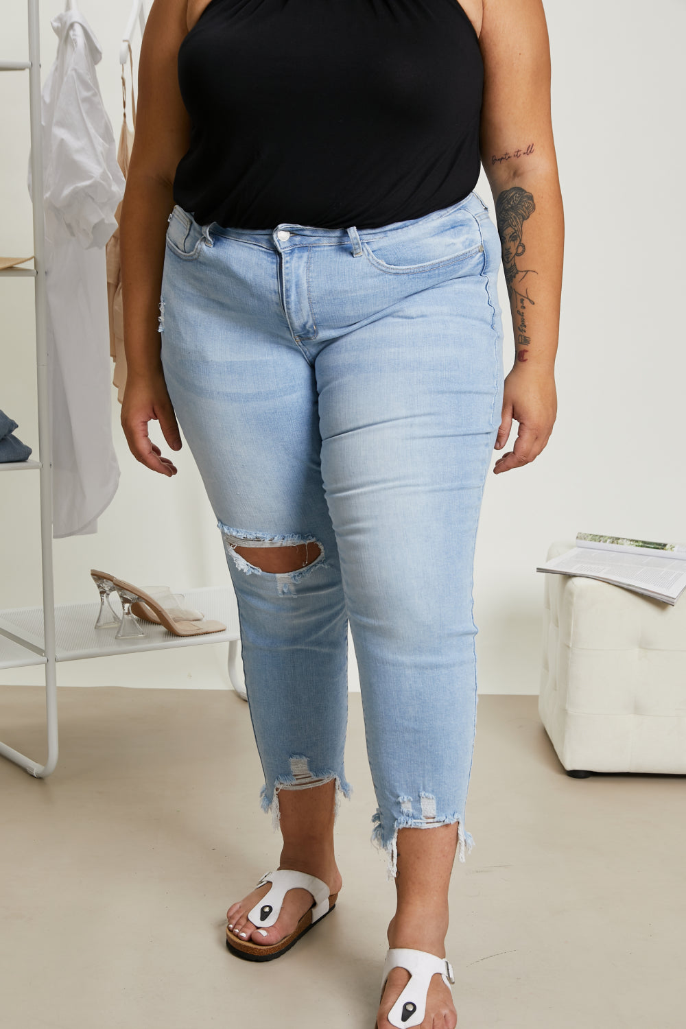 Judy Blue Isla Full Size Destroyed Hem Boyfriend Jeans