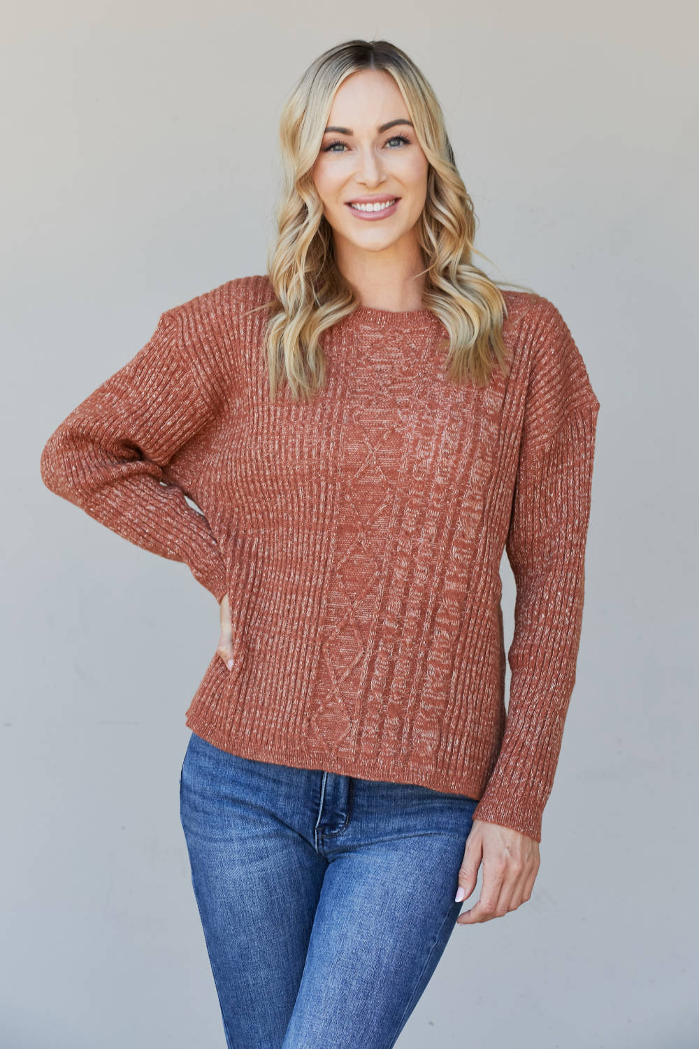 Sew In Love Full Size Mixed Knit Dropped Shoulder Sweater