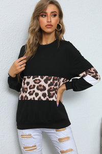 Leopard Spliced Crewneck Sweatshirt