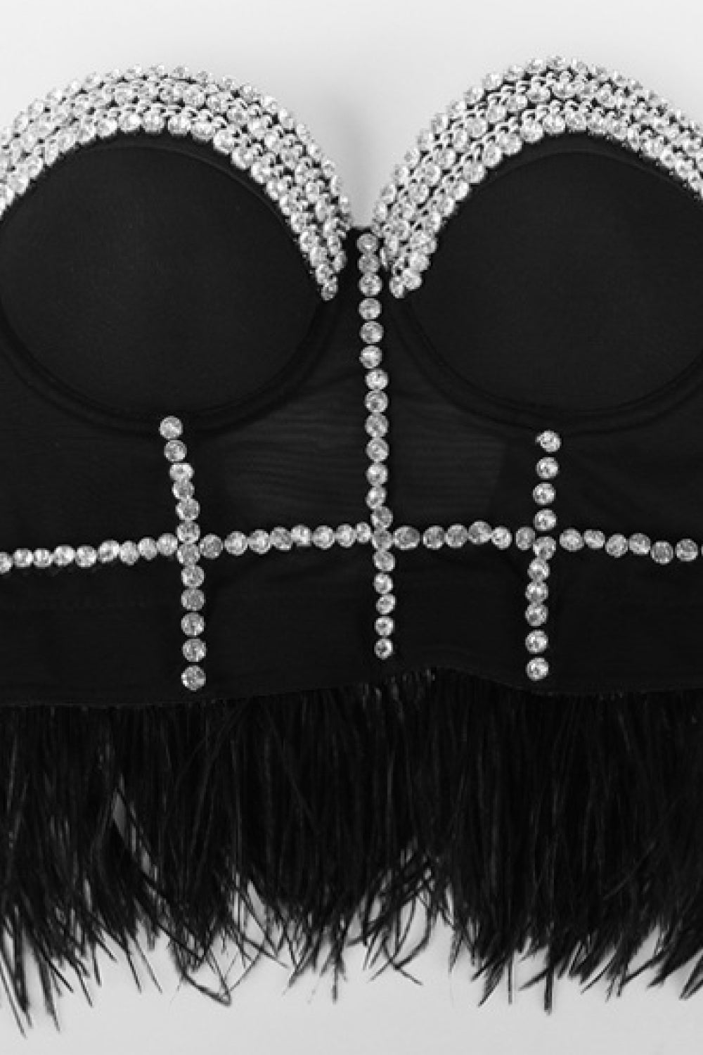 Feather Trim Rhinestone Bustier