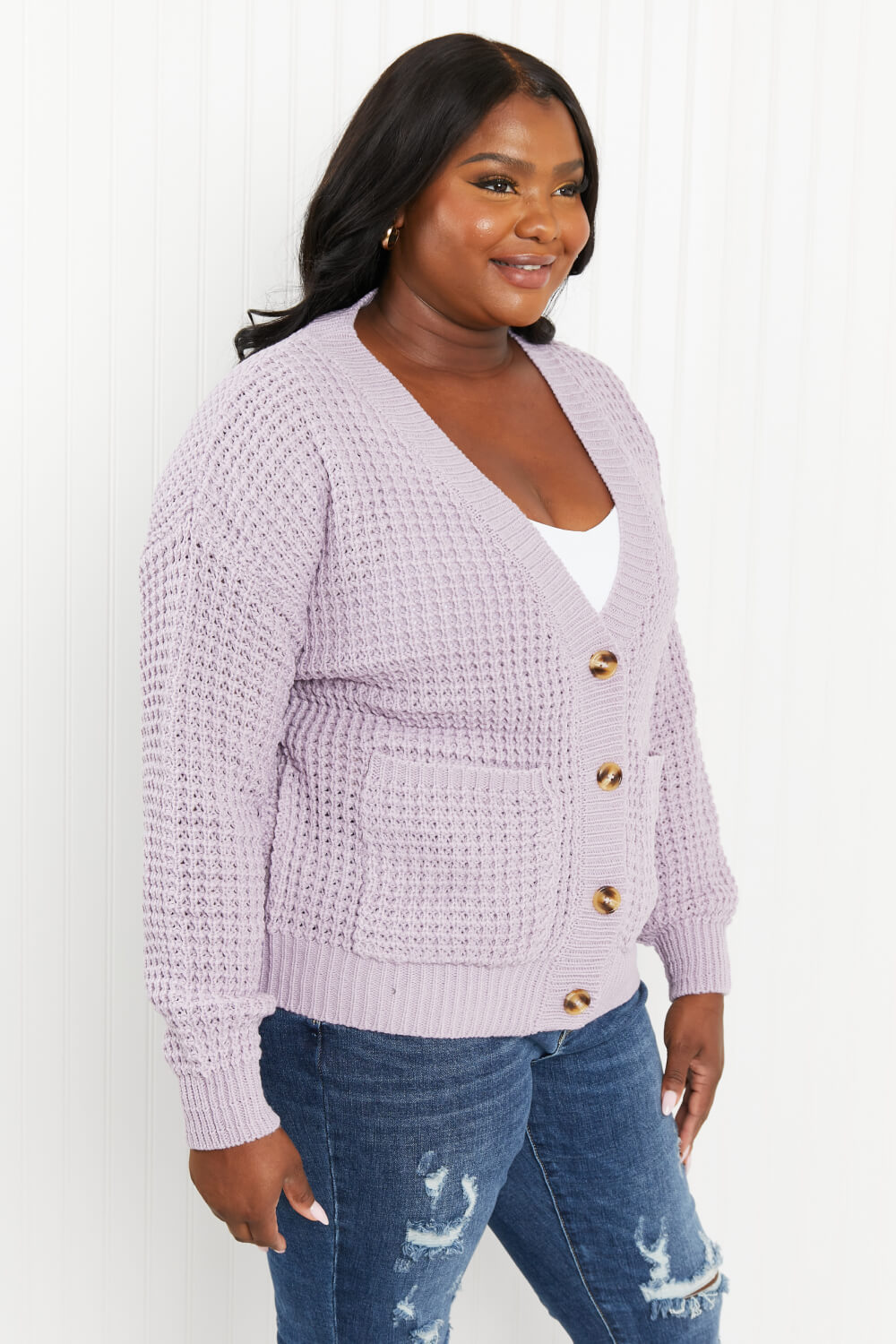 Zenana Full Size Waffle-Knit V-Neck Cardigan