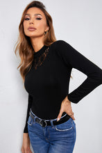 Load image into Gallery viewer, Mock Neck Lace Detail Long Sleeve Tee
