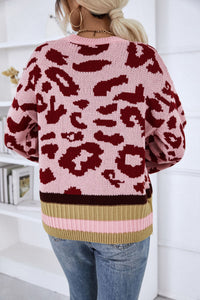 Leopard Striped Round Neck Sweater