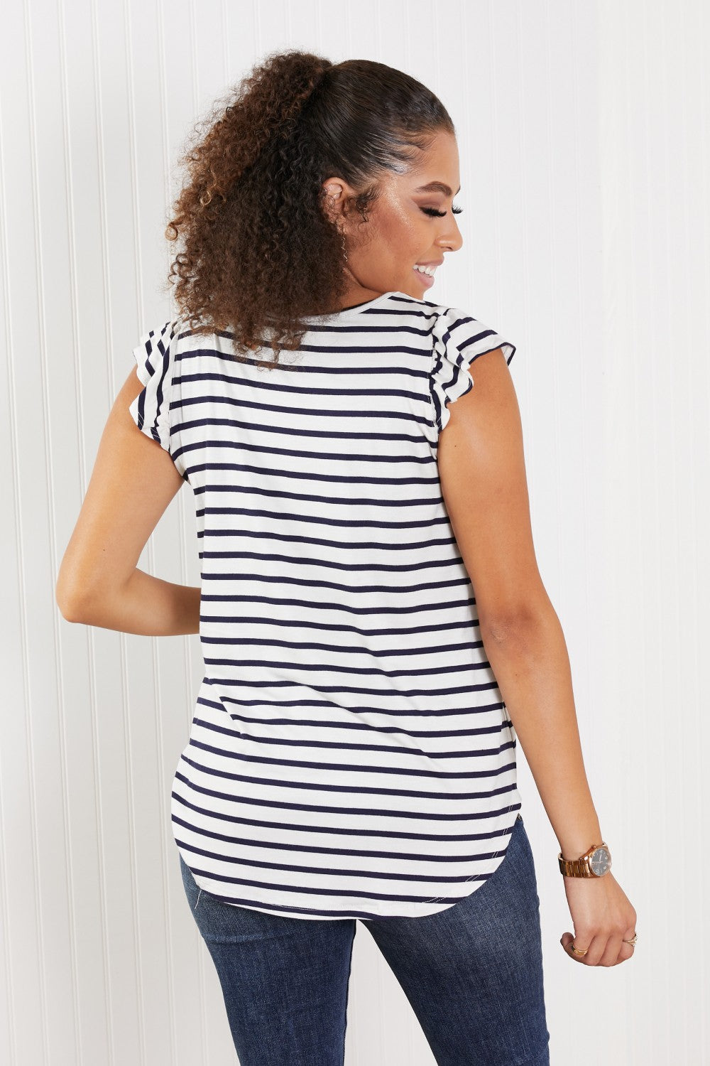 Sew In Love Illuminate the Way Full Size Striped Tee in Navy