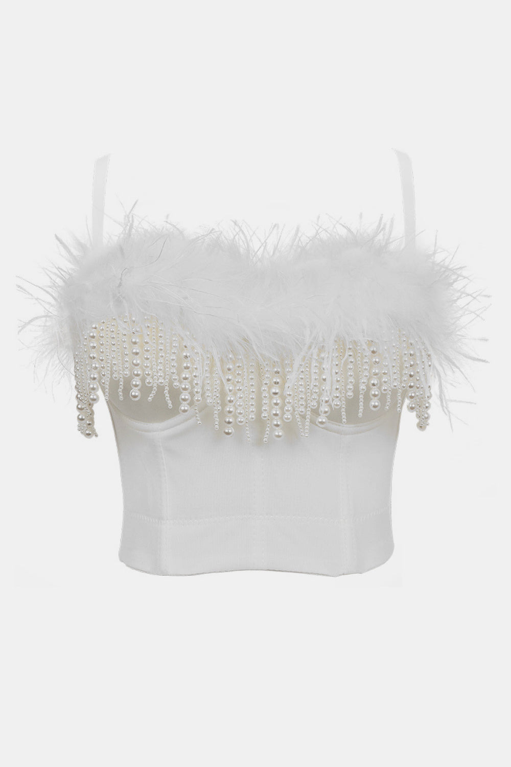 Faux Pearl Fringe and Feather Trim Bustier