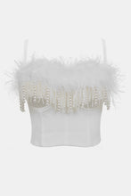 Load image into Gallery viewer, Faux Pearl Fringe and Feather Trim Bustier
