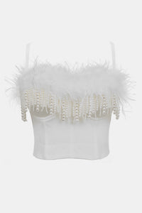 Faux Pearl Fringe and Feather Trim Bustier