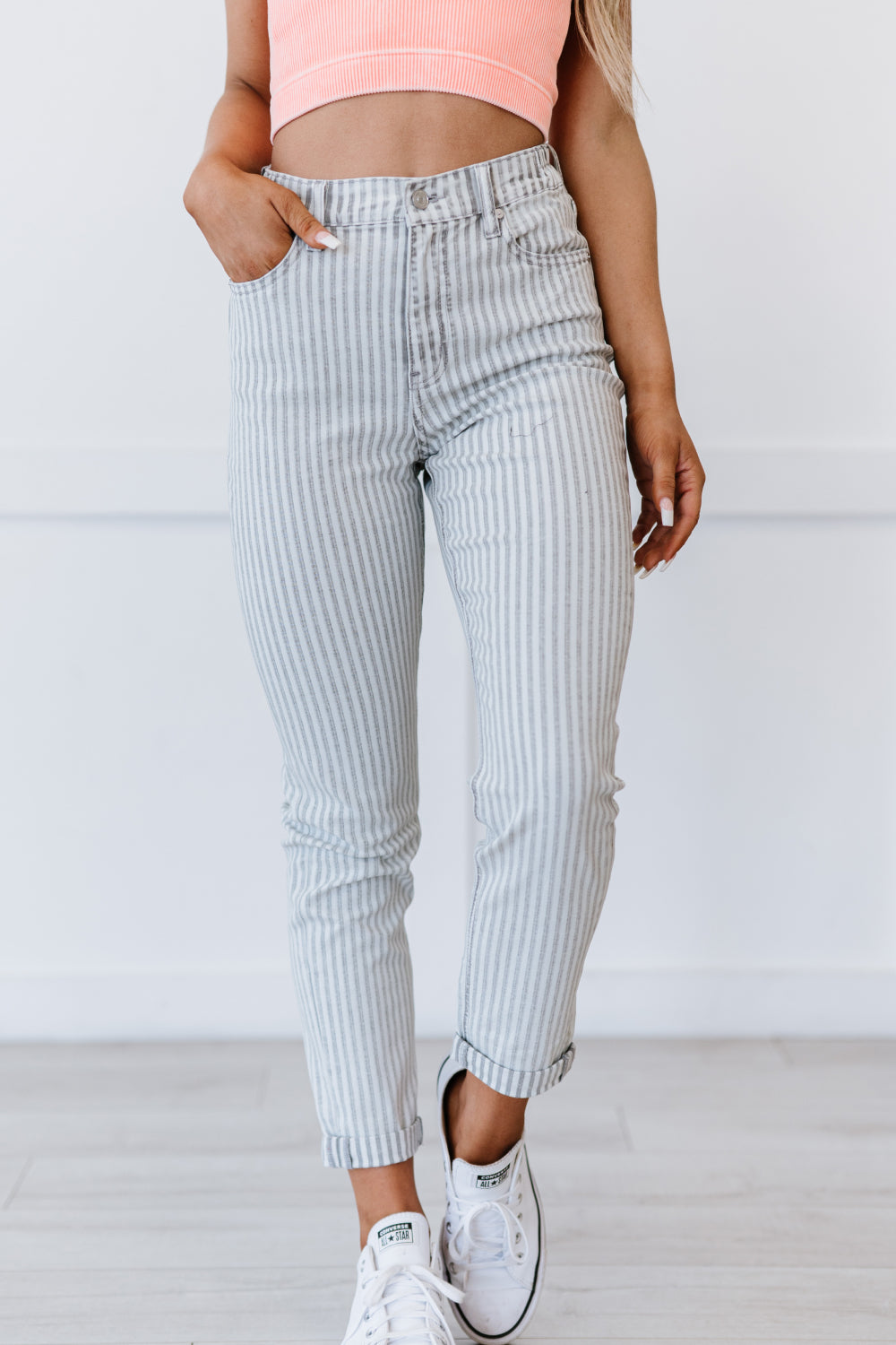 Kancan Valentina Pinstripe Mom Jeans