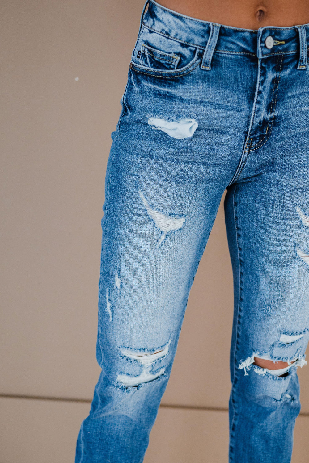 Judy Blue Mid Rise Cuffed Distressed Jeans