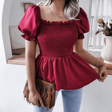 Load image into Gallery viewer, Smocked Puff Sleeve Peplum Top
