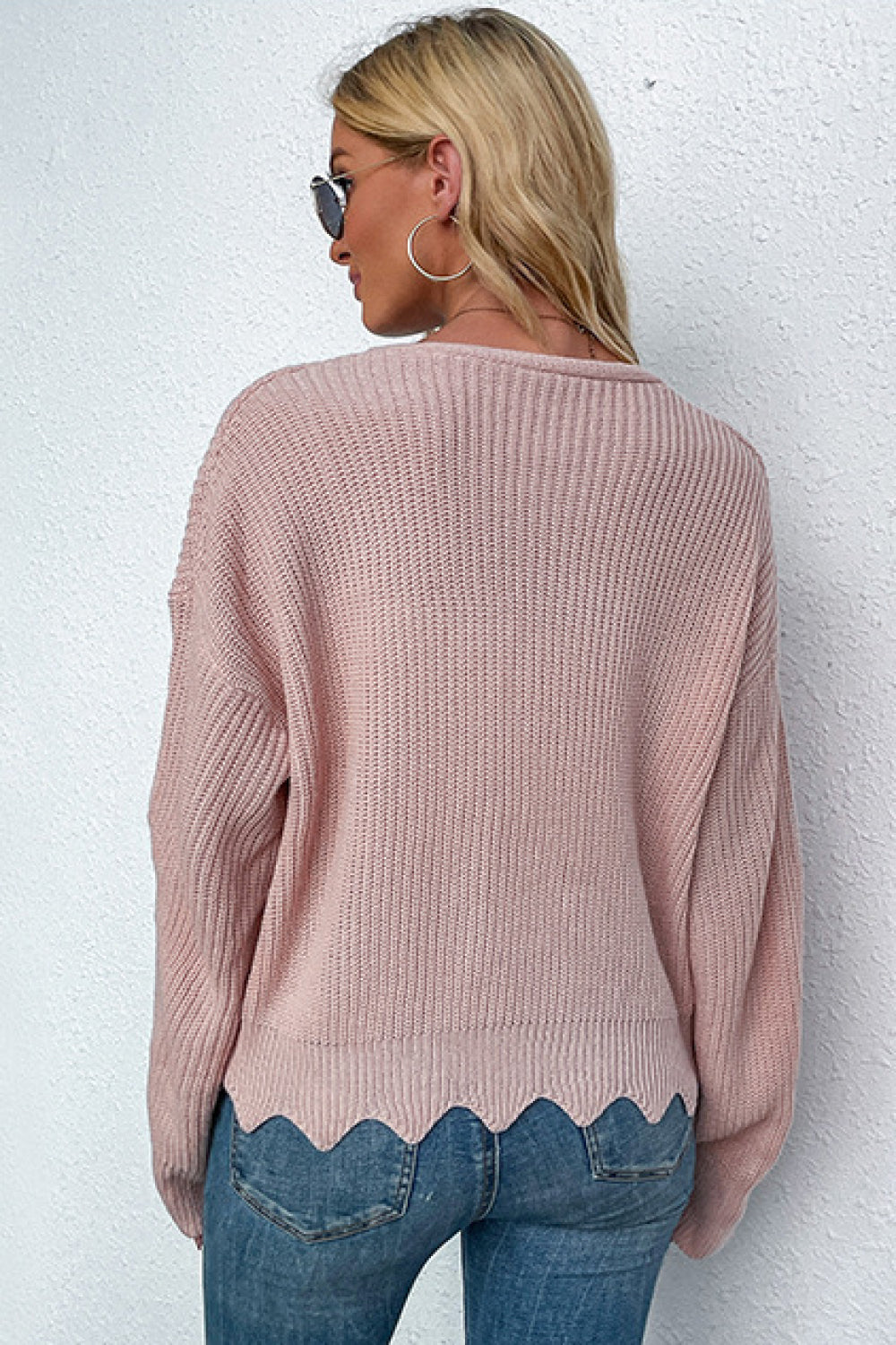 Wave Hem Button Open Front Sweater