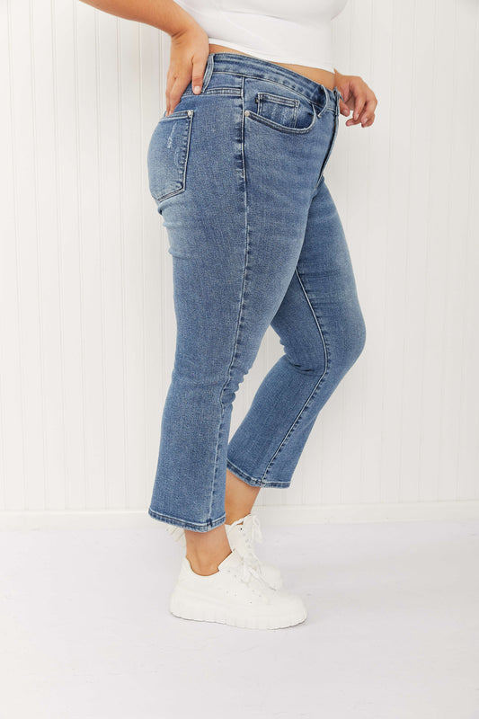 Judy Blue Thea Full Size Mid-Rise Cropped Bootcut Jeans