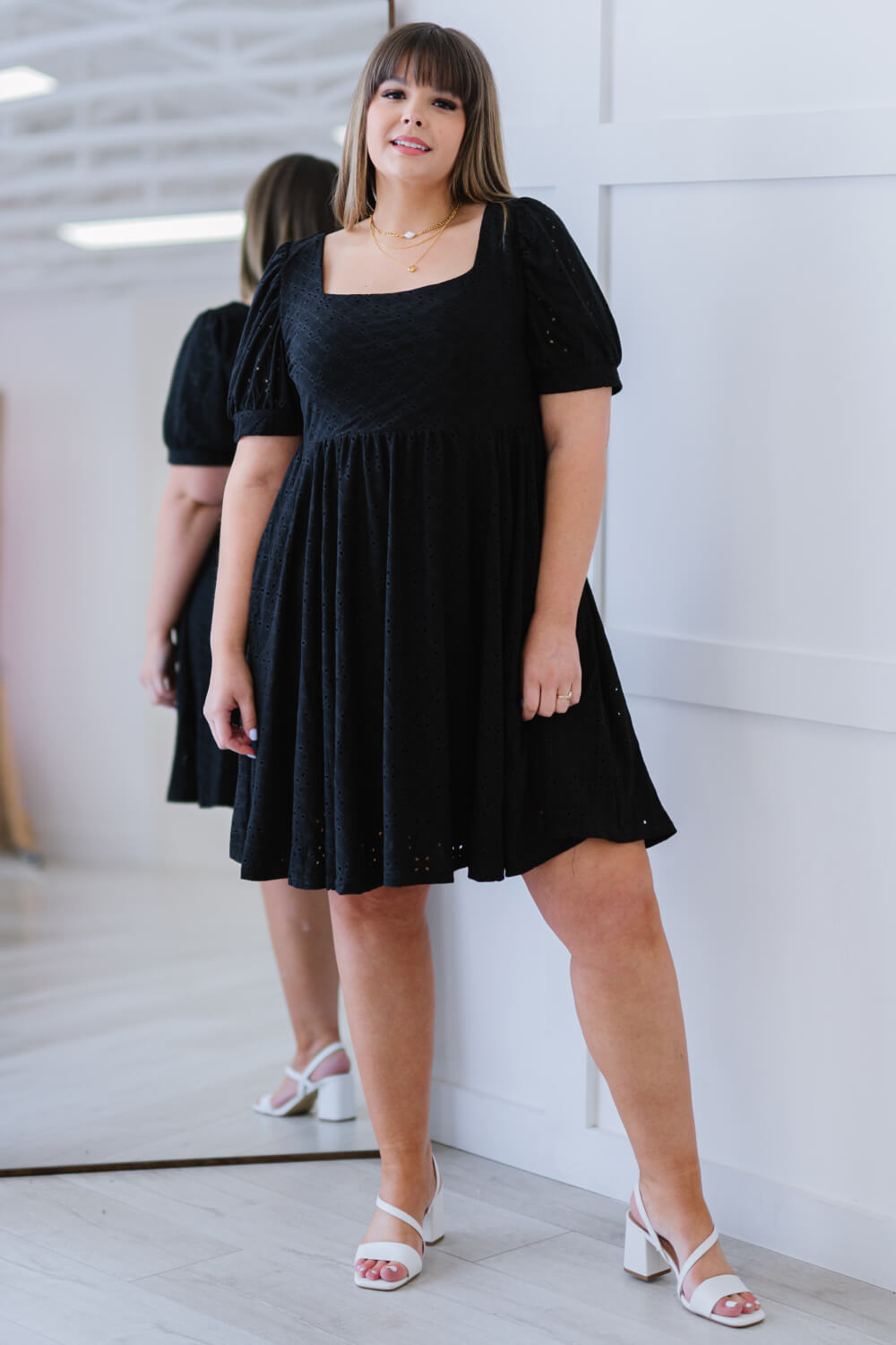 Davi & Dani All About Eyelet Full Size Run Dress in Black