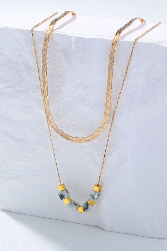 Square Bead and Snake Chain Necklace Set