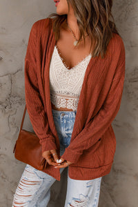 Open Front Textured Cardigan with Pockets