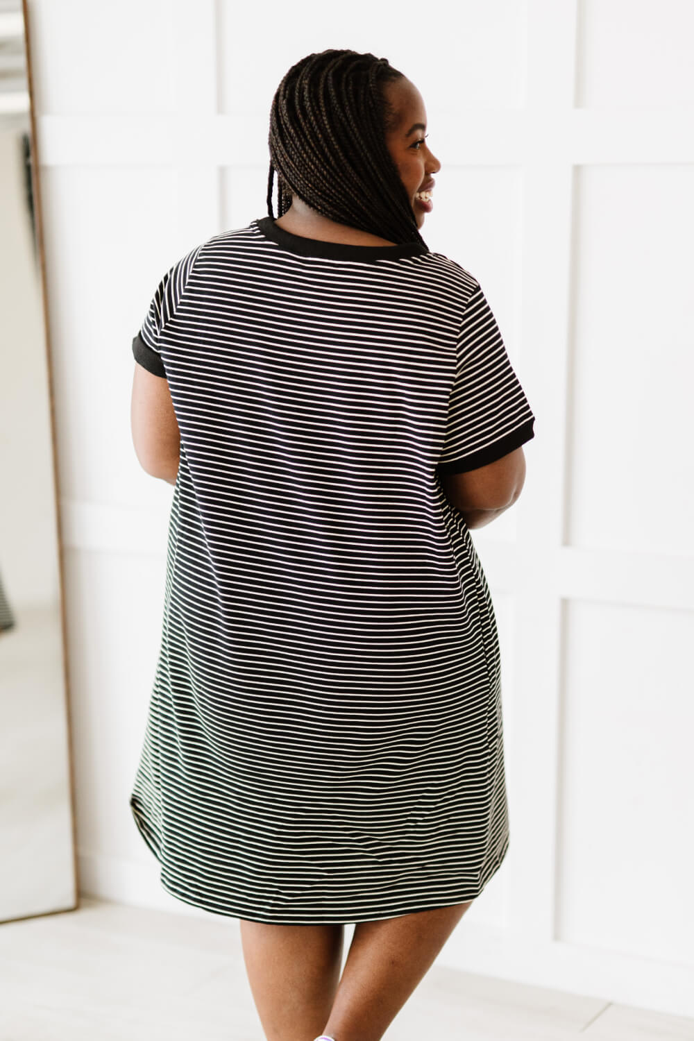 Cotton Bleu Simplicity is Best Full Size Striped T-Shirt Dress in Black