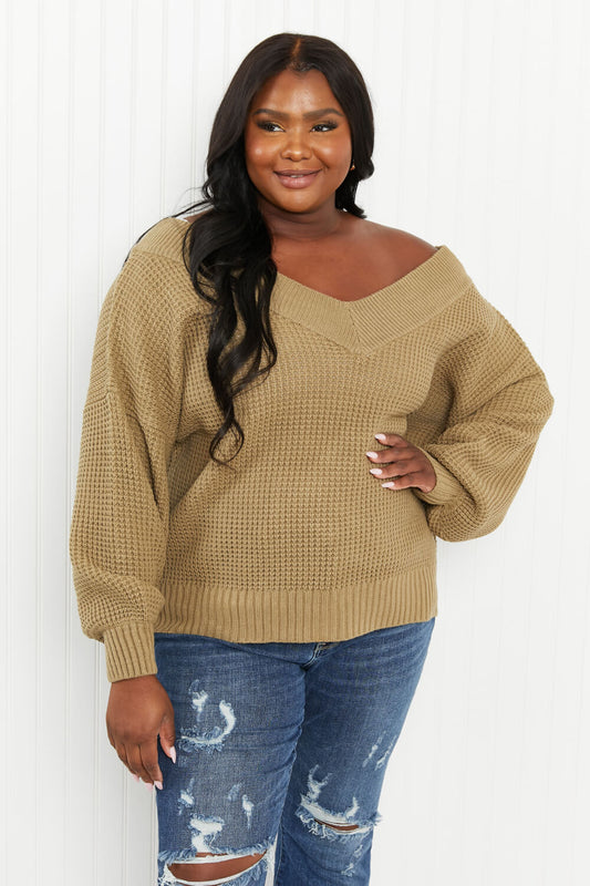 Zenana Full Size Rib-Knit V-Neck Sweater