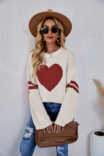 Load image into Gallery viewer, Heart Graphic Long Sleeve Ribbed Trim Sweater
