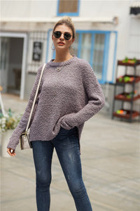 Fuzzy Side Slit High-Low Sweater