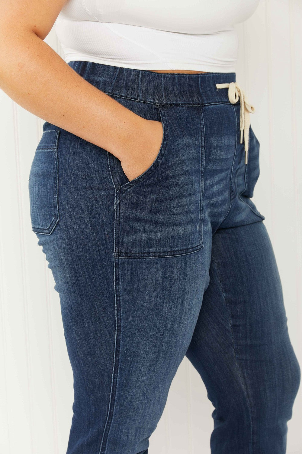 Judy Blue Full Size Drawstring Elastic Waist Jeans with Pockets