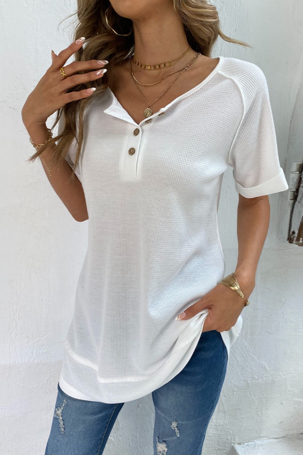 Cuffed Sleeve Henley Top