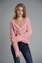 Load image into Gallery viewer, Twist Detail Rib-Knit Reversible Sweater
