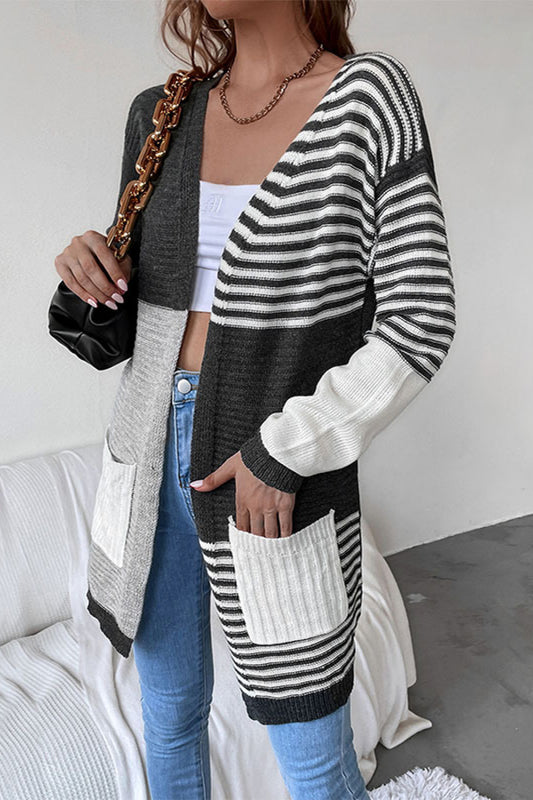 Striped Color Block Longline Cardigan