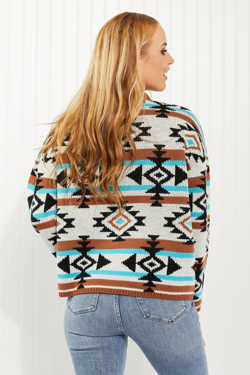 Andree by Unit Southwestern Sunset Full Size Geometric Mock Neck Sweater