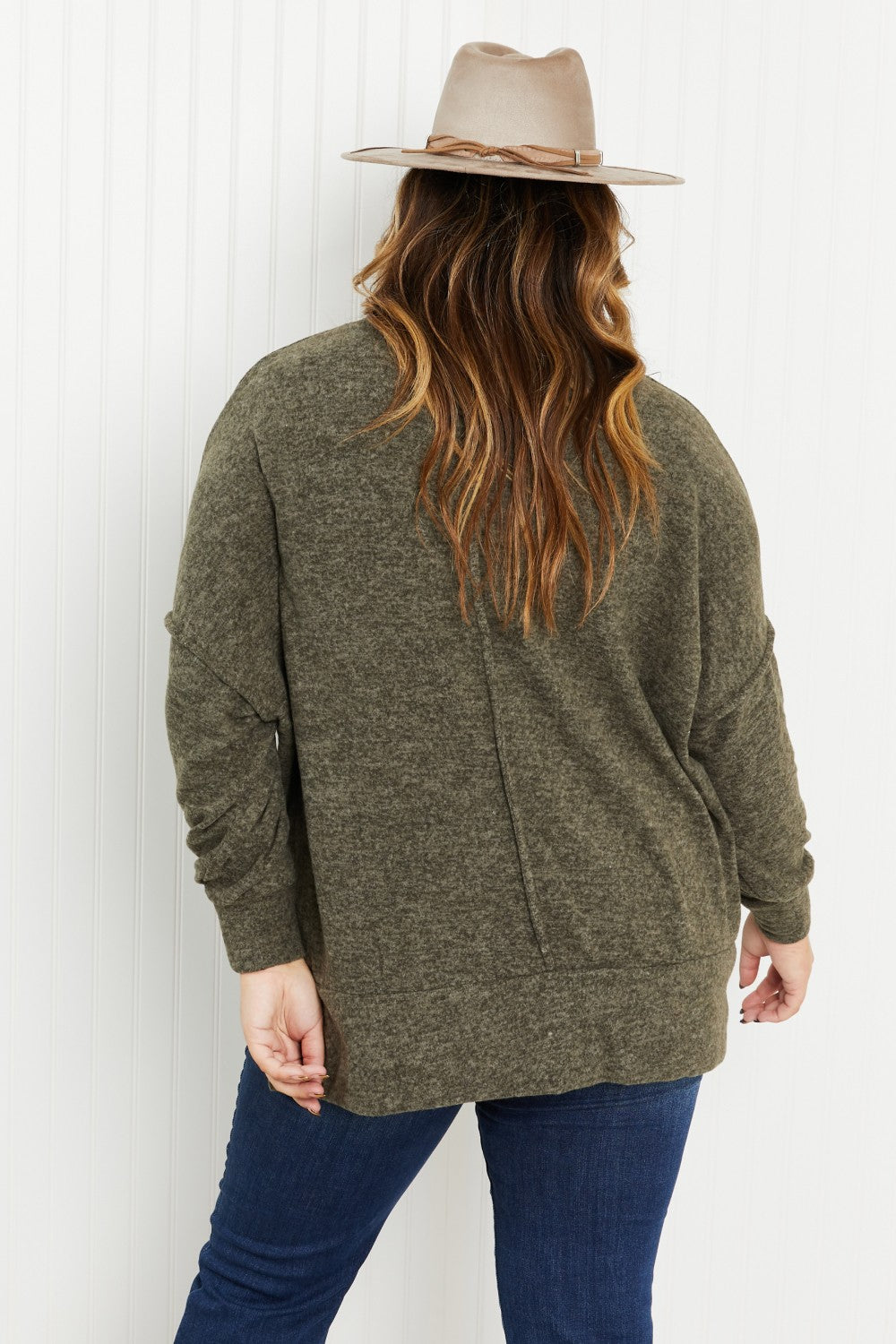 Zenana Up in Vancouver Full Size Melange Sweater in Dark Olive