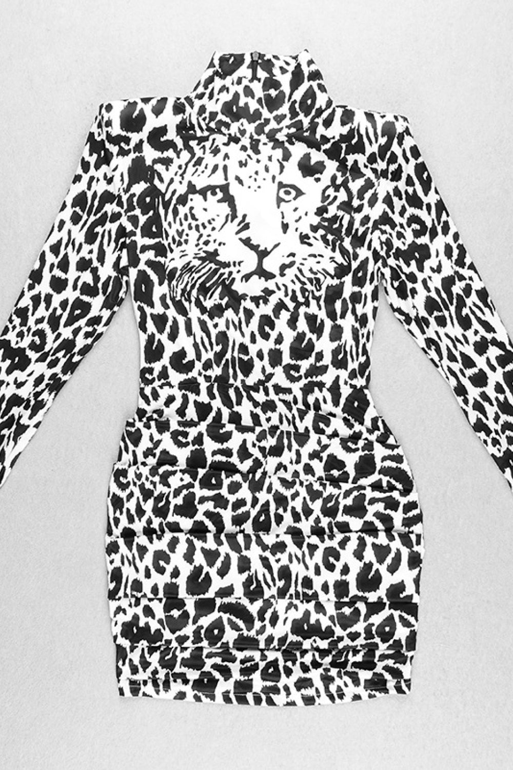 Leopard Print High Neck Long Sleeve Dress