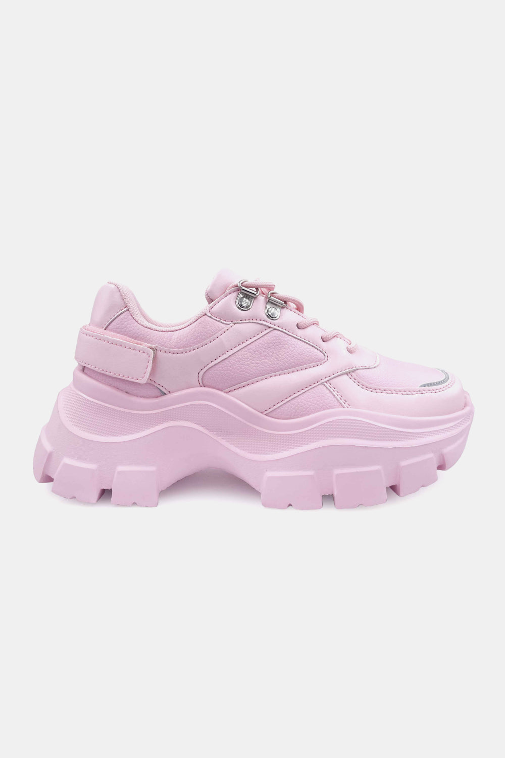 Berness Chunky Sole Lace-Up Sneakers with Velcro Strap in Pink