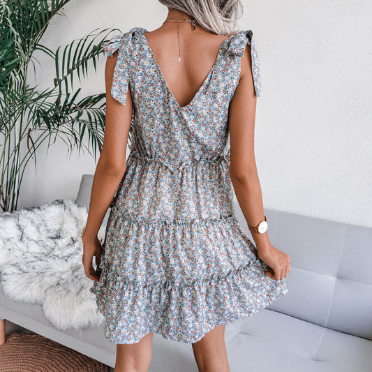 Floral Tie Shoulder Tiered Mini Dress