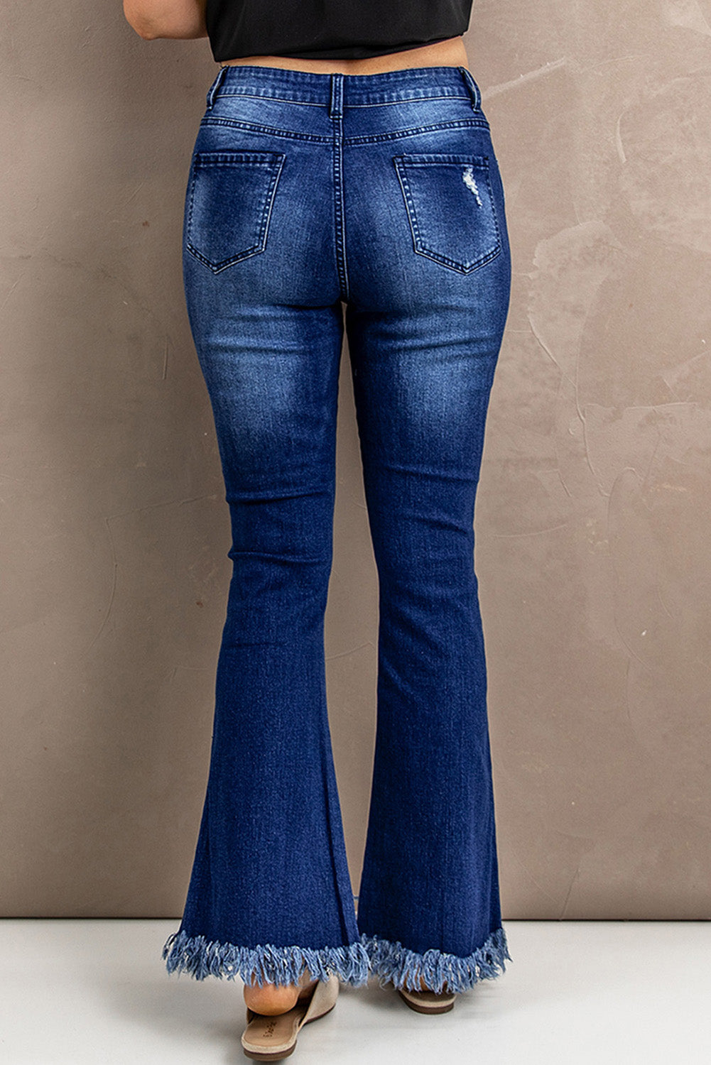 Raw Hem Flare Leg Jeans with Pockets