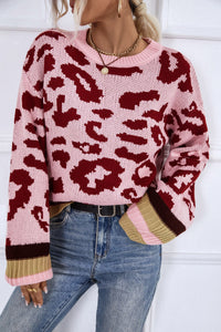 Leopard Striped Round Neck Sweater