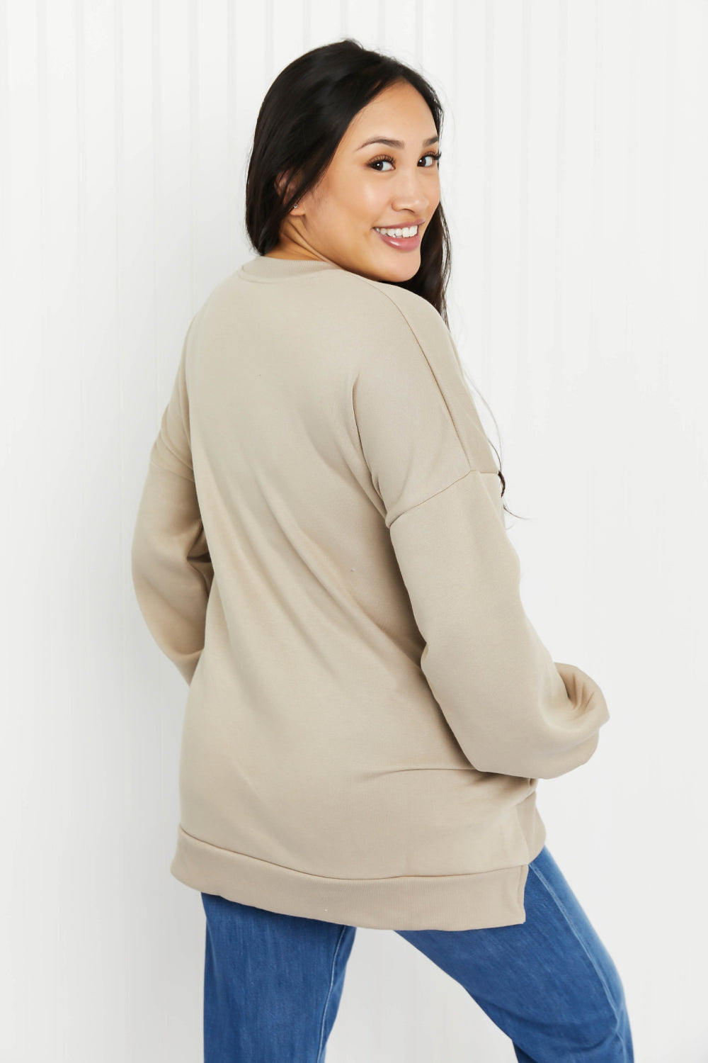 Zenana Lattes for Life Full Size High-Low Hem Sweatshirt