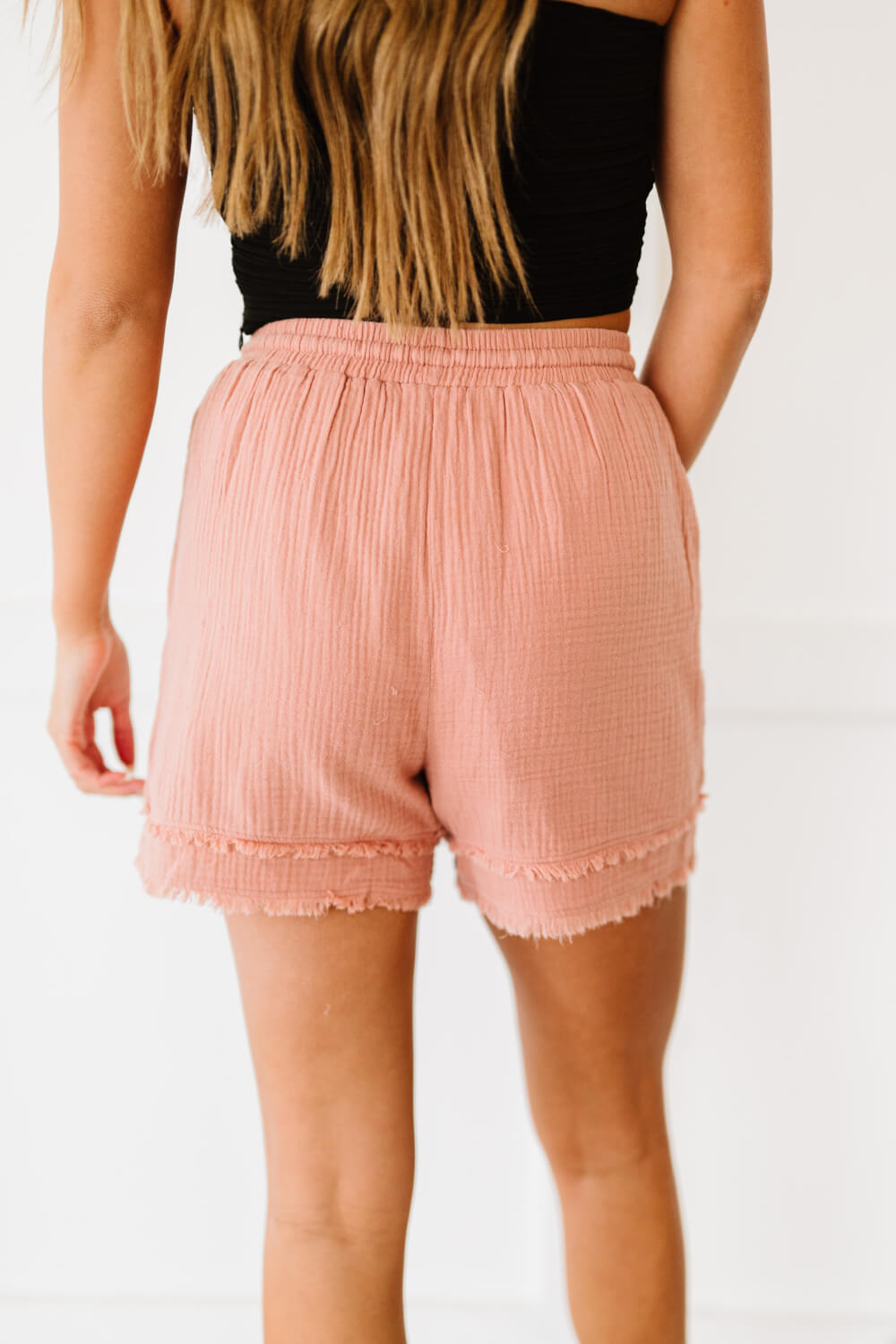 Cotton Bleu Kiss and Make Up Full Size Frayed Hem Shorts in Mauve