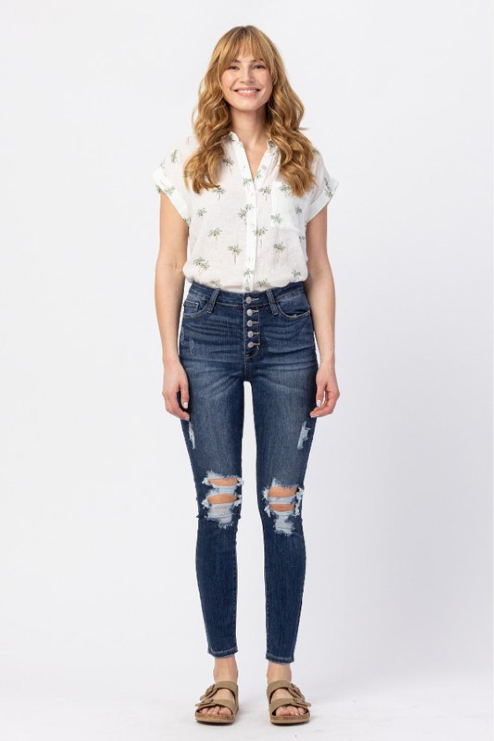 Judy Blue Full Size Distressed Button Fly Jeans