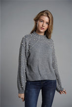 Load image into Gallery viewer, Faux Pearl Detail Mock Neck Sweater
