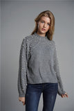 Faux Pearl Detail Mock Neck Sweater