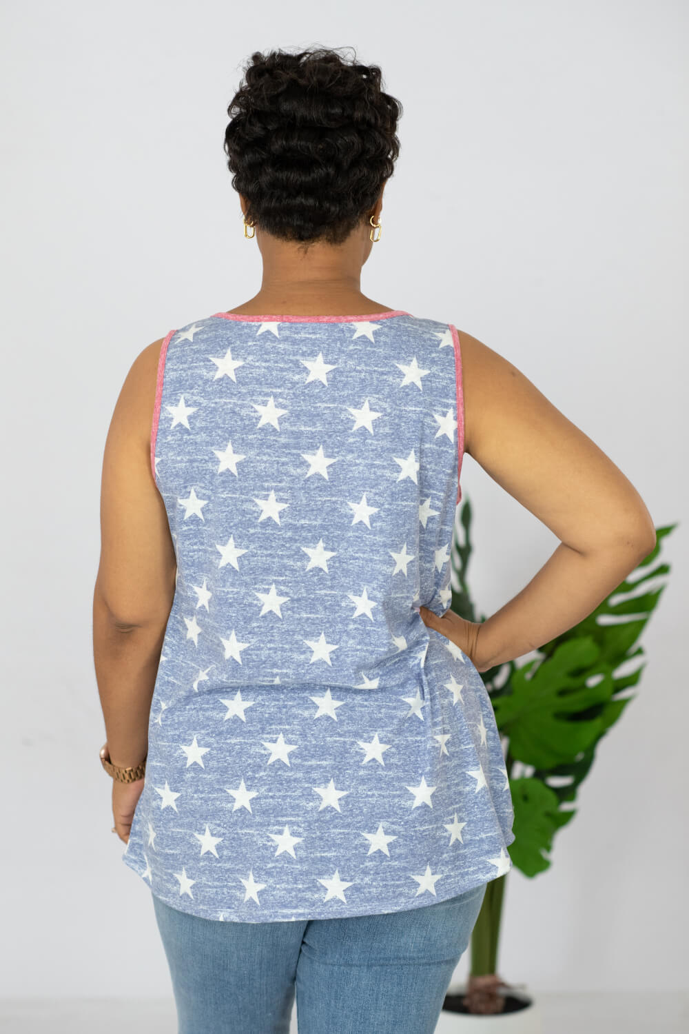 e. Luna Star Spangled Full Size Printed Sequin Pocket Tank