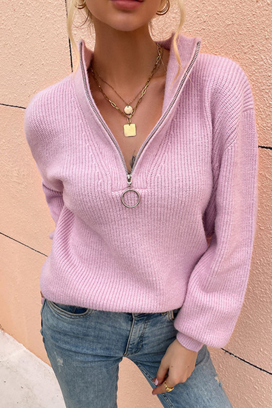 Quarter Zip Rib-Knit Sweater