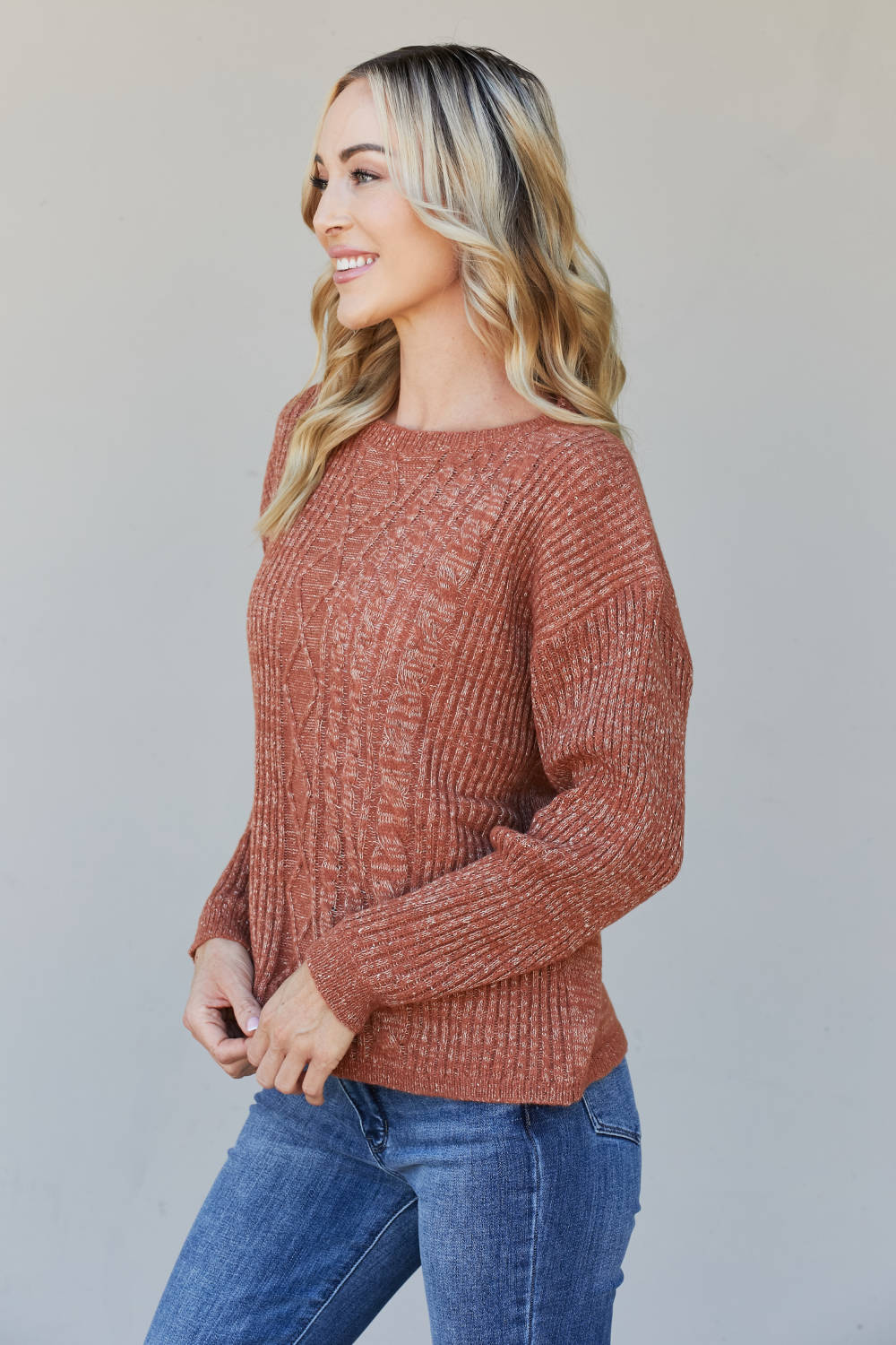 Sew In Love Full Size Mixed Knit Dropped Shoulder Sweater