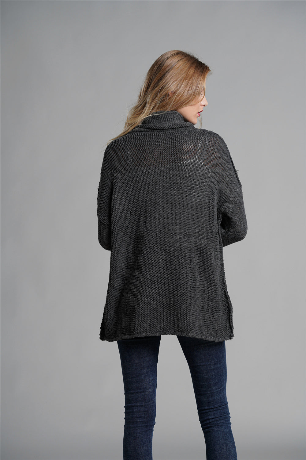 Exposed Seam Funnel Neck Tunic Sweater