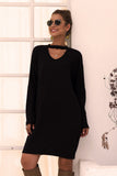 Cut-Out V-Neck Long Sleeve Dress