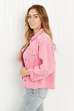 Load image into Gallery viewer, Andree by Unit Dripping in Pearls Full Size Embellished Denim Jacket
