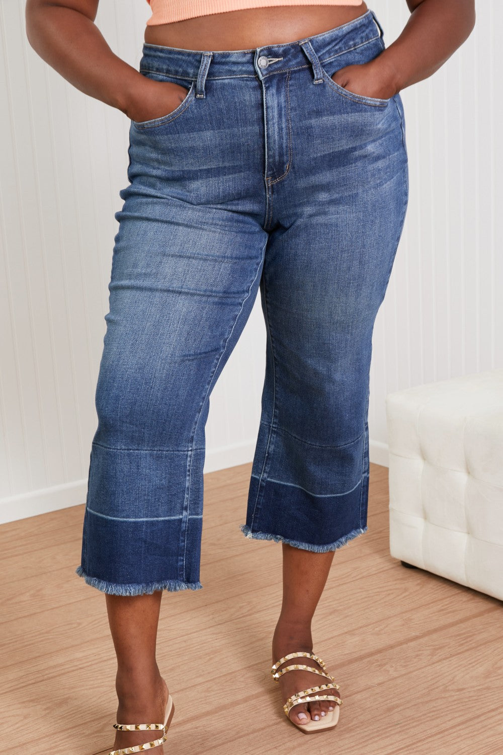 Judy Blue Savannah Full Size Wide Leg Cropped Jeans