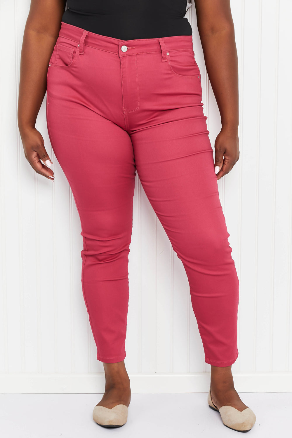 Zenana Walk the Line Full Size High Rise Skinny Jeans in Rose